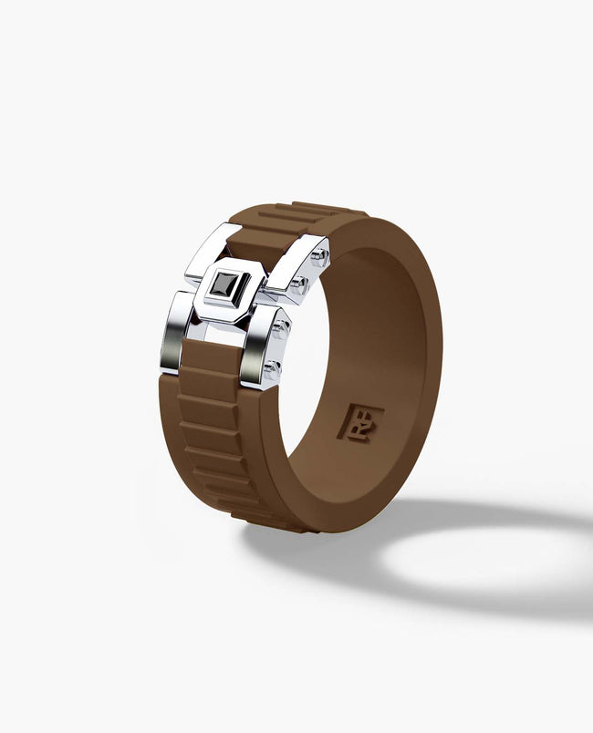 Ready to Ship - LA PAZ Atomic Silicone & Platinum Ring with 0.05ct Black Diamonds