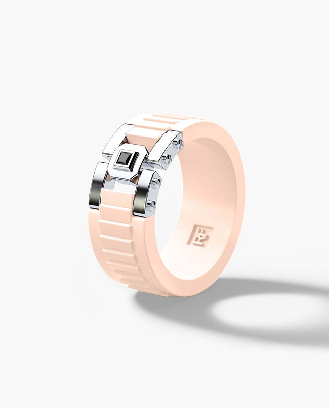 Ready to Ship - LA PAZ Atomic Silicone & Platinum Ring with 0.05ct Black Diamonds