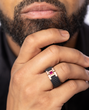 Ready to Ship - LA PAZ Atomic Silicone & Gold Ring with 0.50ct Ruby and Natural Diamonds