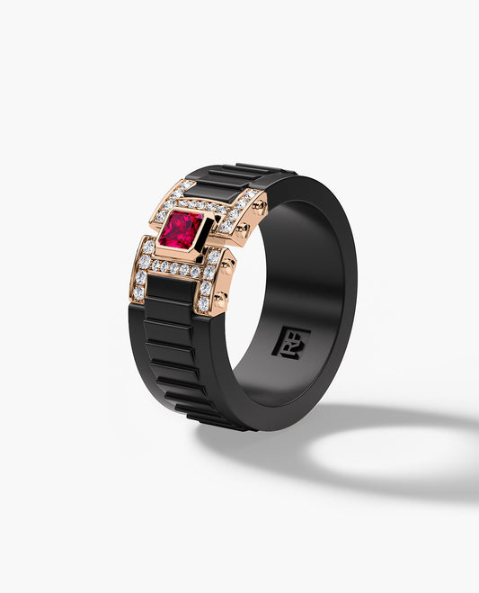 Ready to Ship - LA PAZ Atomic Silicone & Gold Ring with 0.50ct Ruby and Natural Diamonds