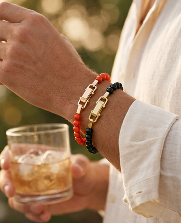 POWER BEADS Bracelet with Gold Lock & Polished Onyx