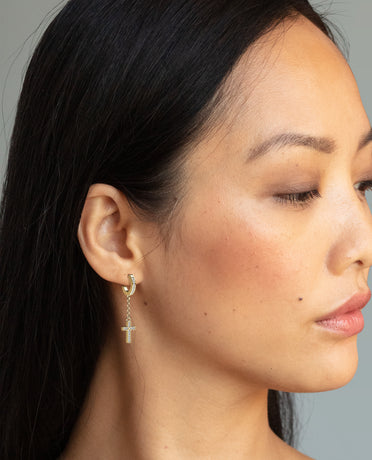 DANGLE Cross Hoop Gold Earring with 0.12ct Diamonds