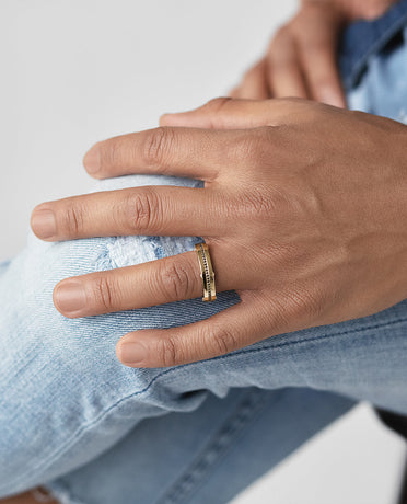 Ready to Ship - FRANKLIN 14k Yellow Comfort Fit Gold Ring with 0.50ct Black Diamonds