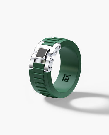 LA PAZ Atomic Silicone & Gold Ring with Malachite, Carnelian, Lapis or Black Onyx