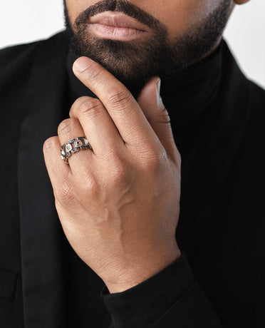 LA PAZ Two-Tone Gold Matching Black Diamond Wedding Band Set