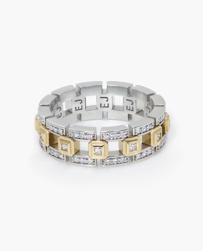 Ready to Ship - LA PAZ Two-Tone Gold Ring with 0.50ct White Diamonds with Initials