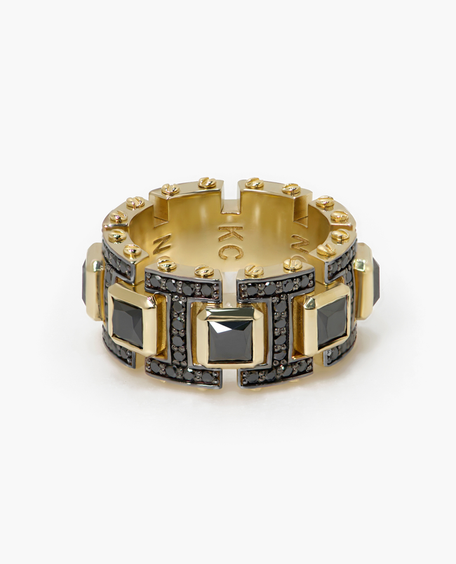 Ready to Ship - LA PAZ Gold Ring with 4.70ct Black Diamonds with Initials