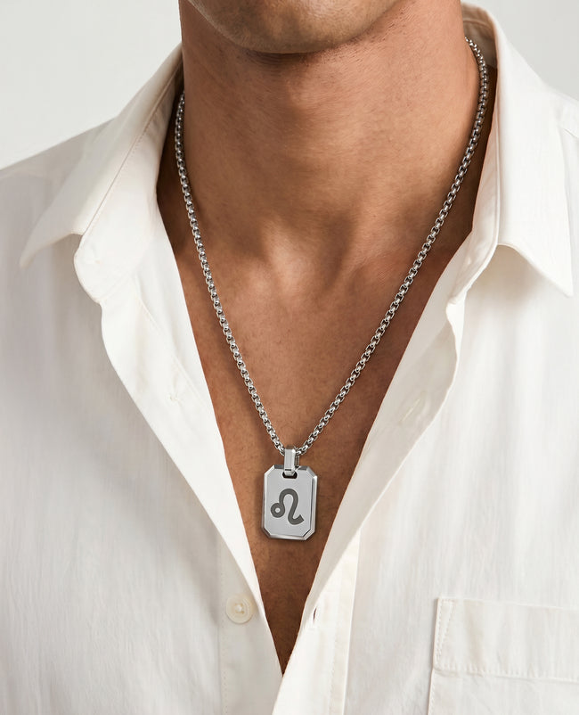 LEO MINI ZODIAC Dog Tag Silver Pendant