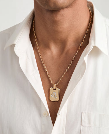 LEO MINI ZODIAC Dog Tag Gold Pendant with 0.25ct Diamonds