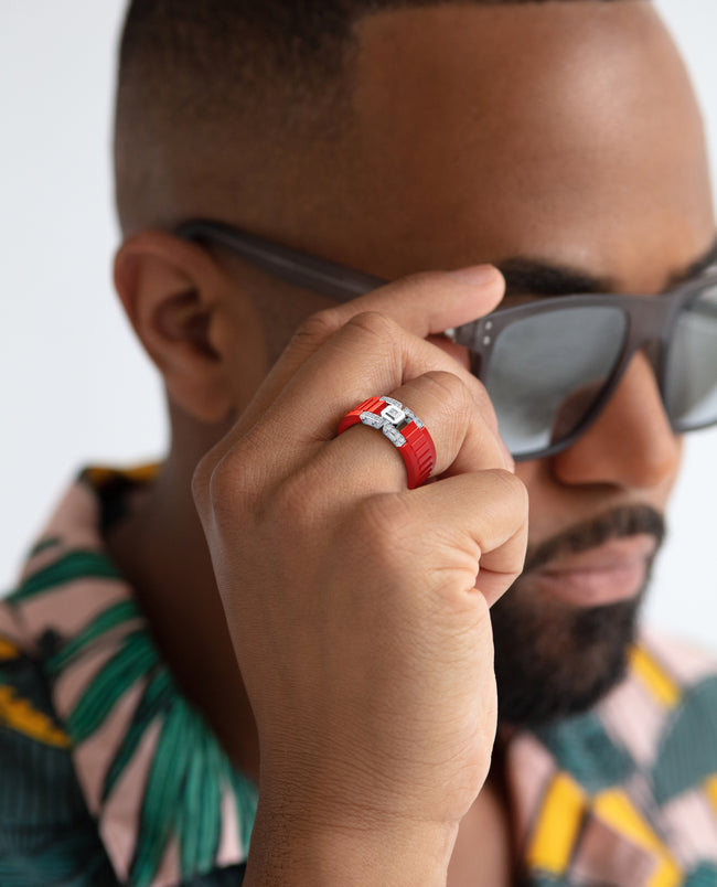 Ready to Ship - LA PAZ Atomic Silicone & Platinum Ring with 0.20ct Diamonds