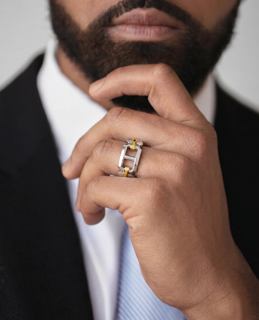 HERCULES Two-Tone Silver and 18k Yellow Gold Ring