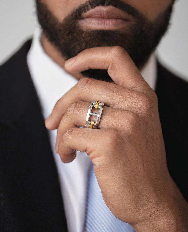 HERCULES Two-Tone Silver and 18k Yellow Gold Ring