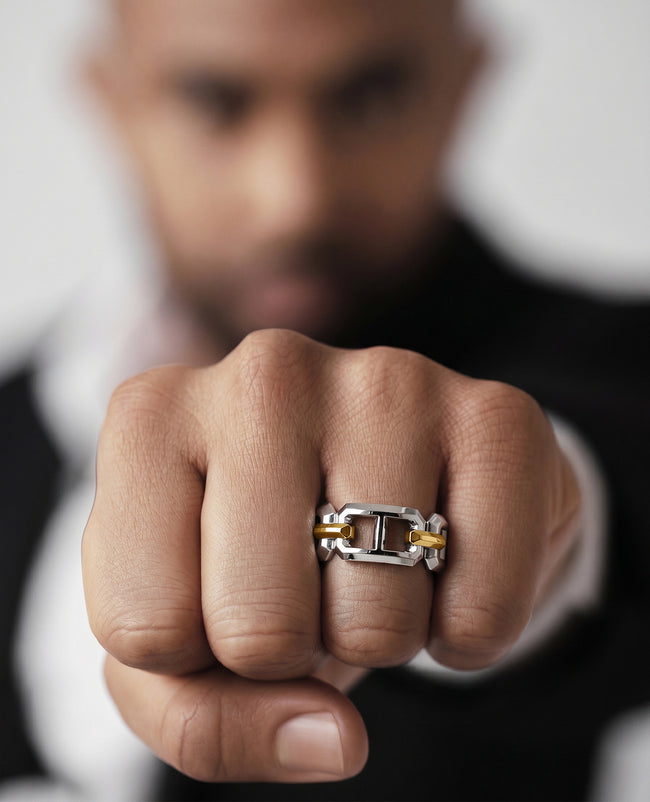 HERCULES Two-Tone Silver and 18k Yellow Gold Ring