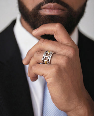 HERCULES Two-Tone Silver and 18k Yellow Gold Ring - Wide Version
