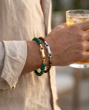 POWER BEADS Bracelet with Gold Lock & Malachite
