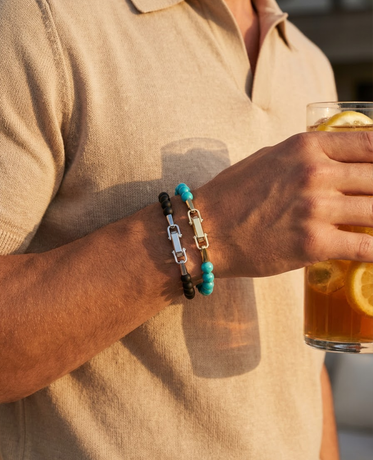 POWER BEADS Bracelet with Gold Lock & Matt Onyx