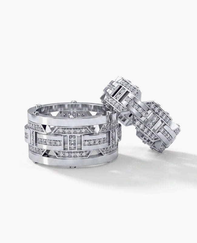 BRIGGS Diamond Matching Wedding Band Set in Gold and Platinum