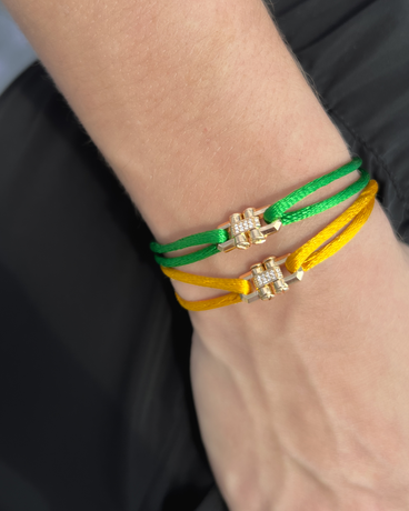 Ready to Ship - MOSS Cord Bracelet with 14k Yellow Gold Charm & 0.12ct Diamonds