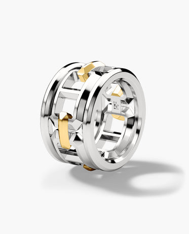HERCULES Two-Tone Silver and 18k Yellow Gold Ring - Wide Version