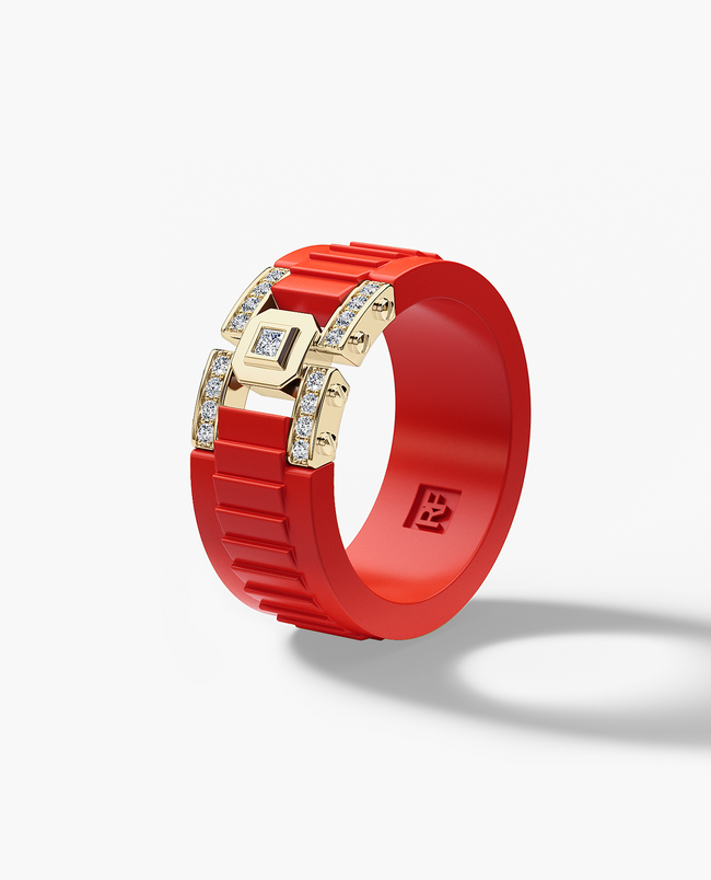 Ready to Ship - LA PAZ Atomic Silicone & 14k Yellow Gold Ring with 0.20ct Diamonds