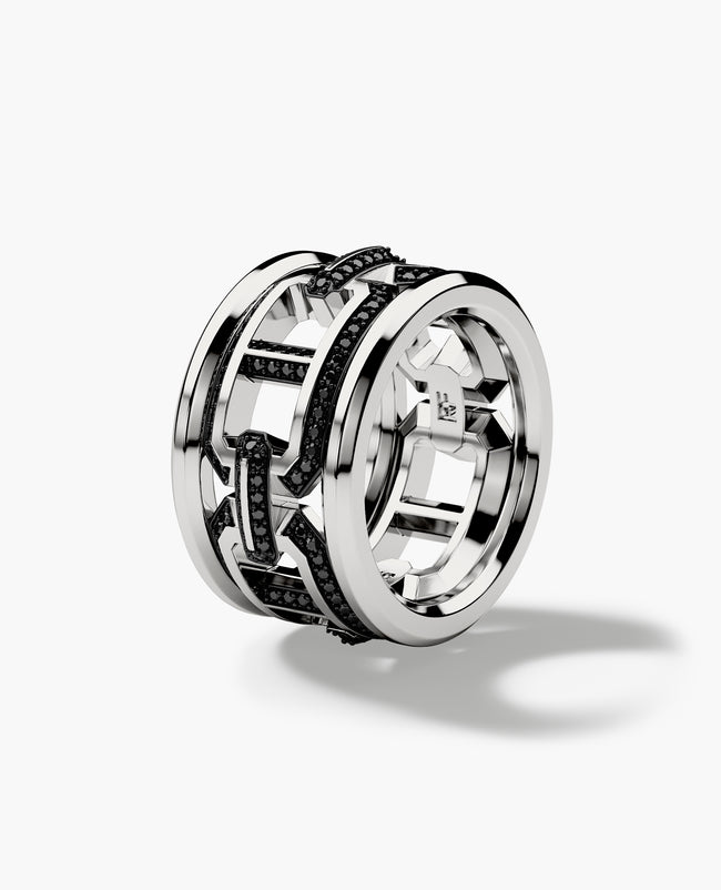 HERCULES Silver Ring with 1.00ct Black Diamonds - Wide Version
