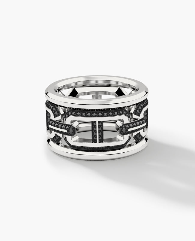 HERCULES Silver Ring with 1.00ct Black Diamonds - Wide Version