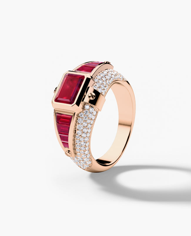 CARLIN Gold Signet Ring with 3.10ct Rubies and Diamonds