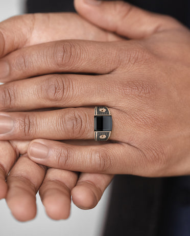 MONTANA Gold Signet Ring with 1.25ct Black Onyx and Black Diamonds
