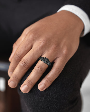 VULTURE Comfort Fit Men's EverBlak Black Gold Solitaire Engagement Ring with 0.90ct Black Diamonds