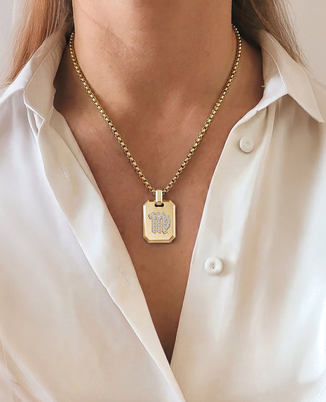 VIRGO MINI ZODIAC Dog Tag Gold Pendant with 0.25ct Diamonds