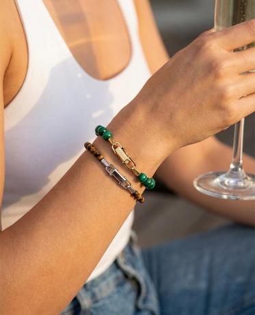 POWER BEADS Bracelet with Gold Lock & Tiger Eye