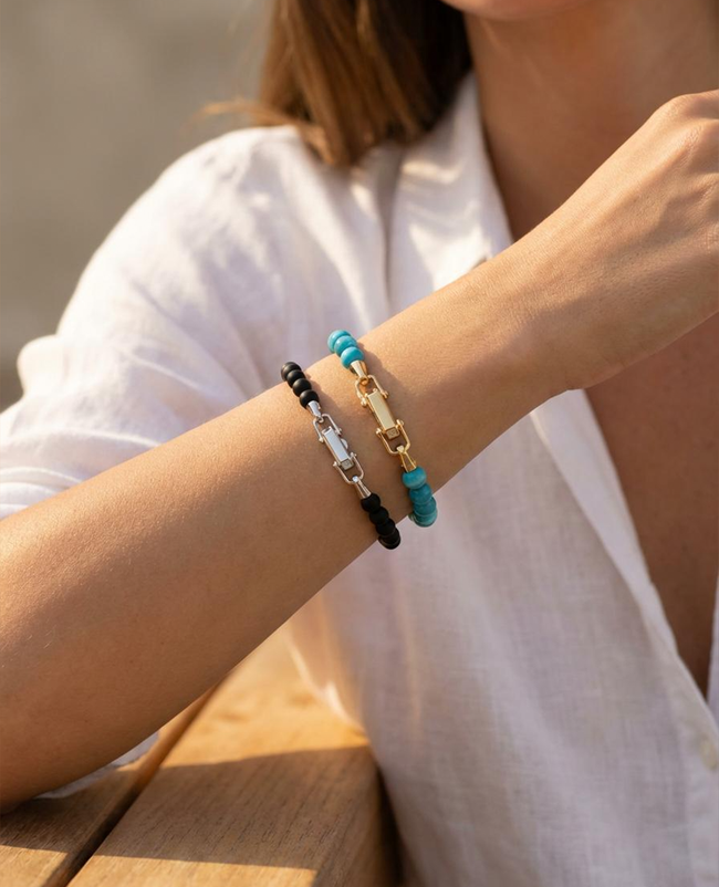 POWER BEADS Bracelet with Gold Lock & Matt Onyx
