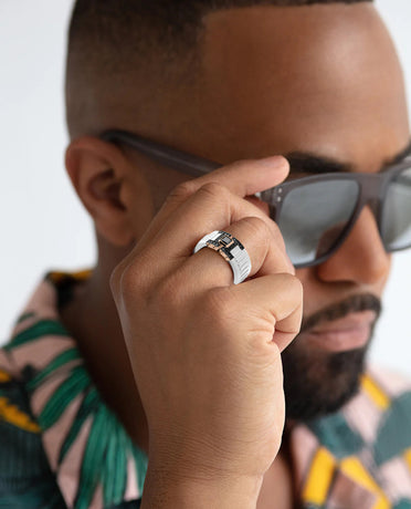 Ready to Ship - LA PAZ Atomic Silicone & 14k Rose Gold Ring with 0.50ct Black Diamonds