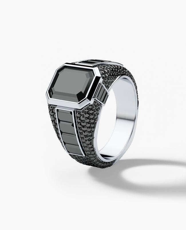 ROCHESTER Gold Unique Mens Signet Ring with Black Diamonds