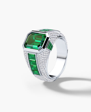 Sample - ROCHESTER Gold Signet Ring with 11.30ct Emeralds and Diamonds