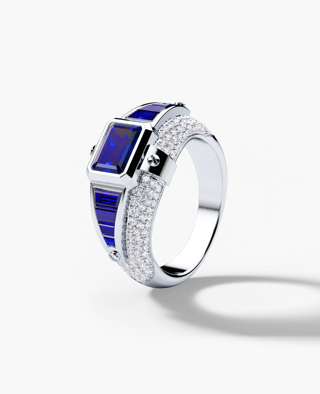 CARLIN Gold Signet Ring with 3.10ct Sapphires and Diamonds