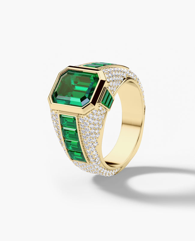 ROCHESTER Gold Signet ring with 11.30ct Emeralds and Diamonds
