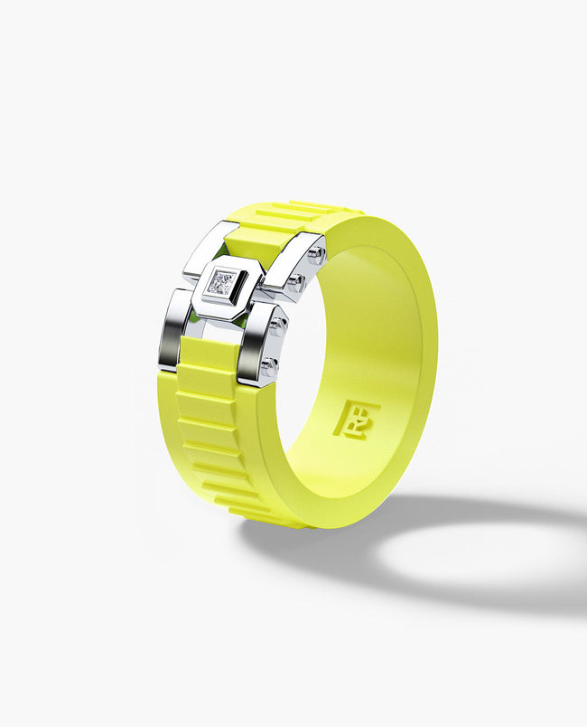 Ready to Ship - LA PAZ Atomic Silicone & 14k White Gold Ring with 0.05ct Diamonds