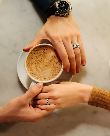 LA PAZ Two-Tone Gold Matching Diamond Wedding Band Set