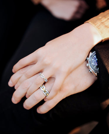 BRIGGS Two-Tone Gold Matching Diamond Wedding Band Set