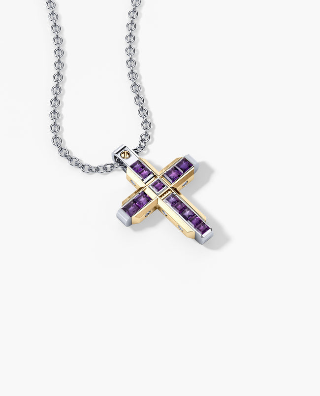 CROSS Pendant in Gold with 1.20ct Princess Cut Amethysts