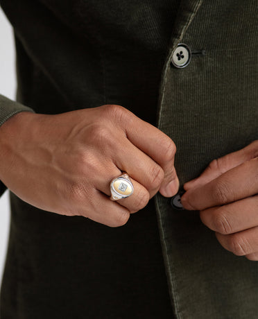 LODESTAR Two-Tone Gold Signet Ring with Diamond