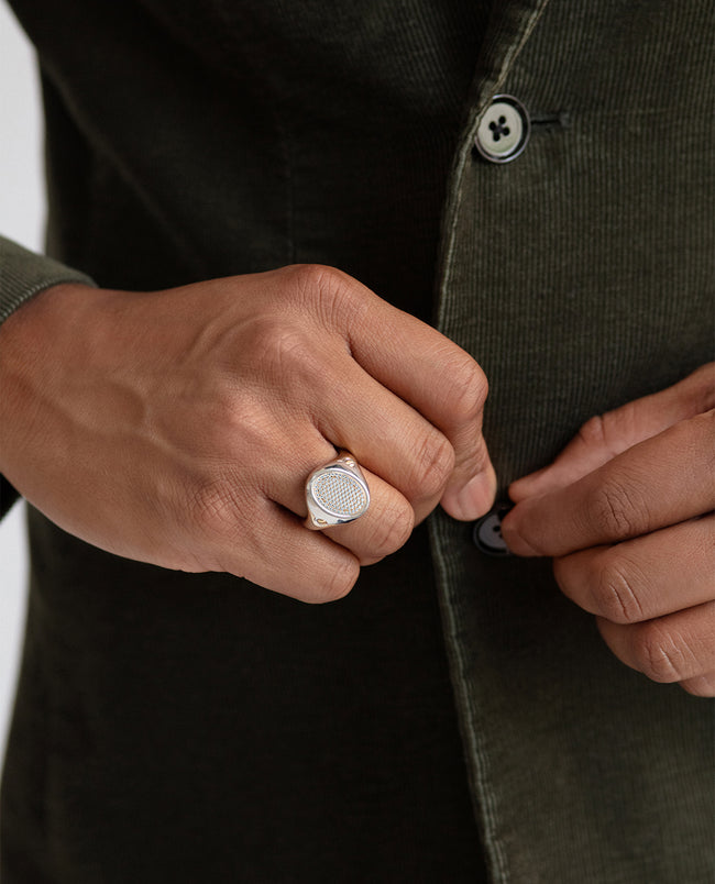 LODESTAR Pave Diamond Mens Signet Ring in 14k 18k Two