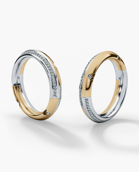 SANTA CRUZ Two-Tone Gold Matching Diamond Wedding Band Set