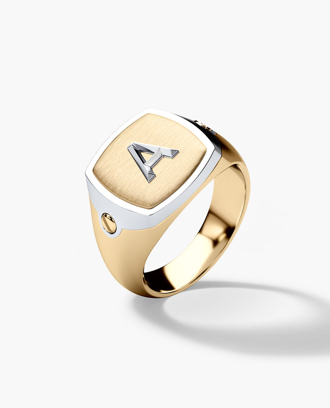 BETZ Two-Tone Gold Initial Signet Ring - Version 2