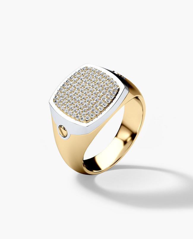 BETZ Two-Tone Gold Signet Ring with 0.70ct Pave Diamonds - Version 2