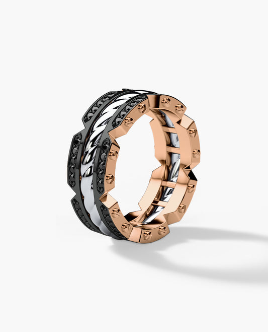 CRISSON Two-Tone Gold Ring with 0.70ct Black Diamonds