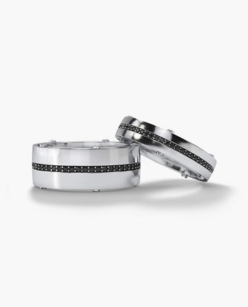 Sample - FRANKLIN Gold Matching Black Diamond Wedding Band Set
