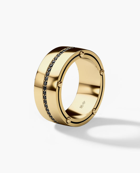 FRANKLIN Comfort Fit Gold Ring with 0.50ct Black Diamonds - 9mm - Wide Version