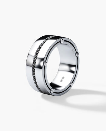 Sample - FRANKLIN Comfort Fit Gold Ring with 0.50ct Black Diamonds - 9mm - Wide Version